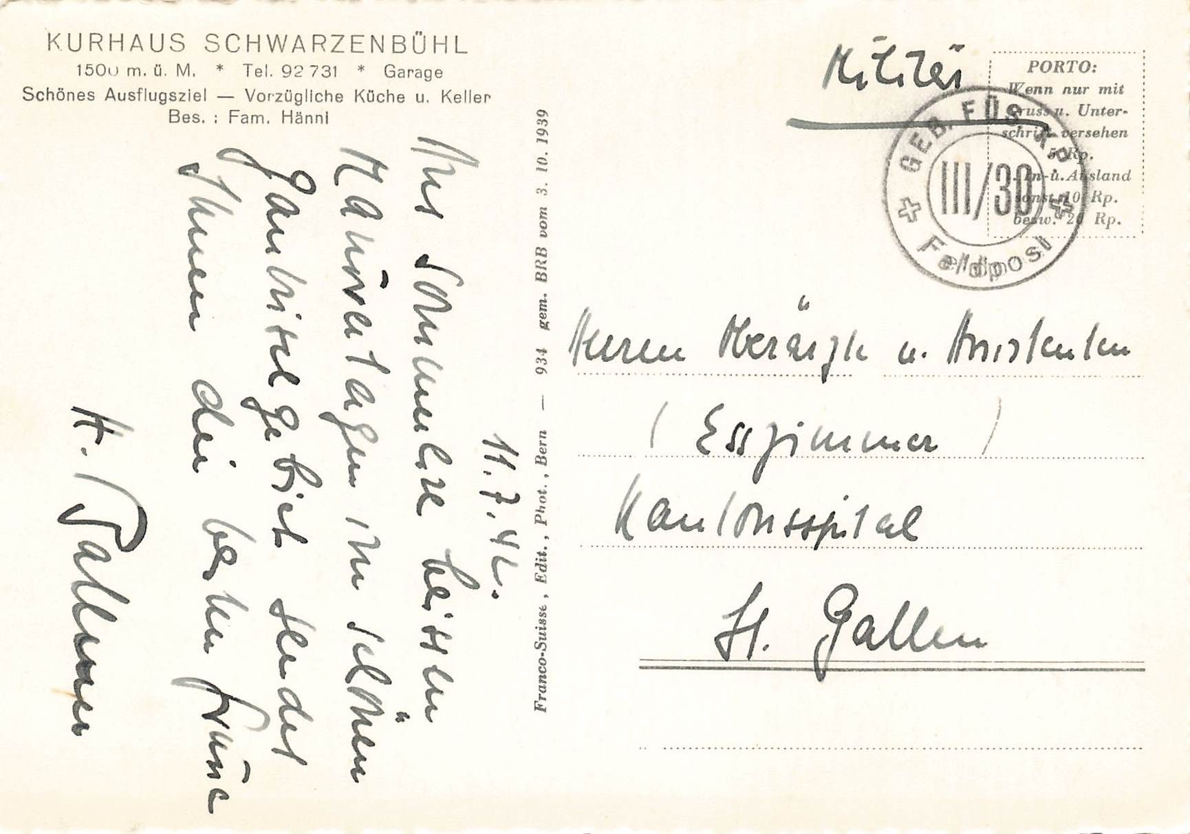 Cartoline postali: Kurhaus schwarzenbühl G – Usato da Biasca venduto da Blenio71 1