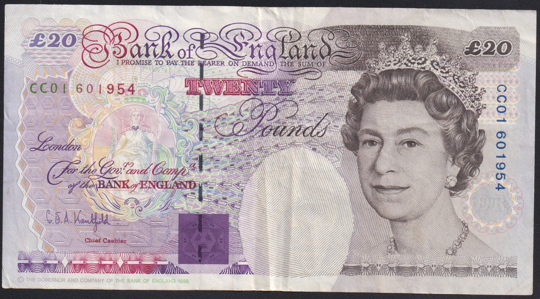 Banconote: England 20 Pounds 1993 – Usato da Brugg AG venduto da banknoten_muesli