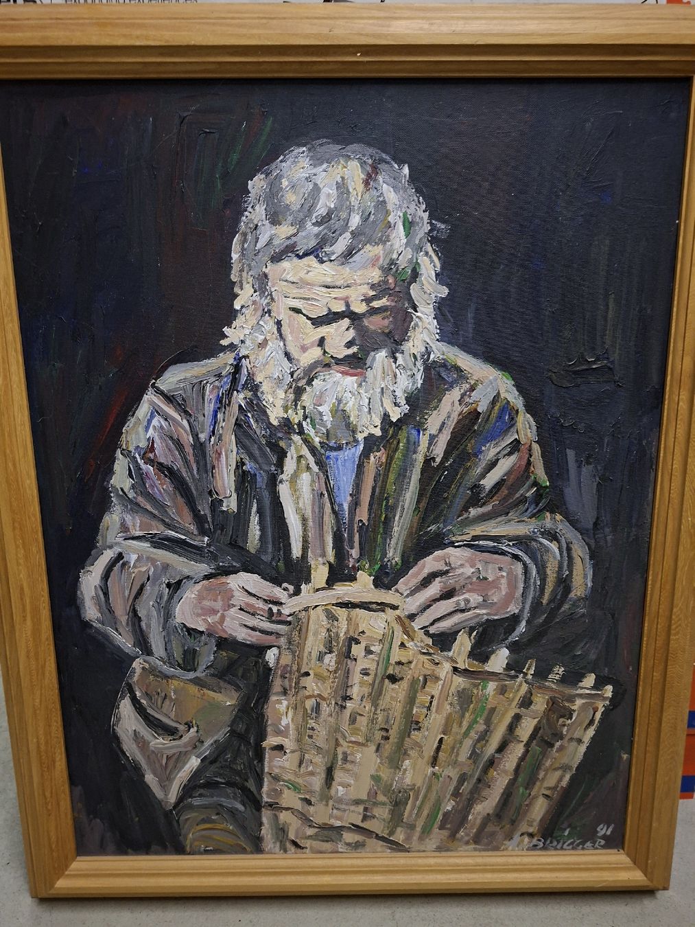 Dipinti: Ölgemälde "Korbflechter" signiert A. Brigger, 70x90cm – Usato da Grossdietwil venduto da mahsoumi 1