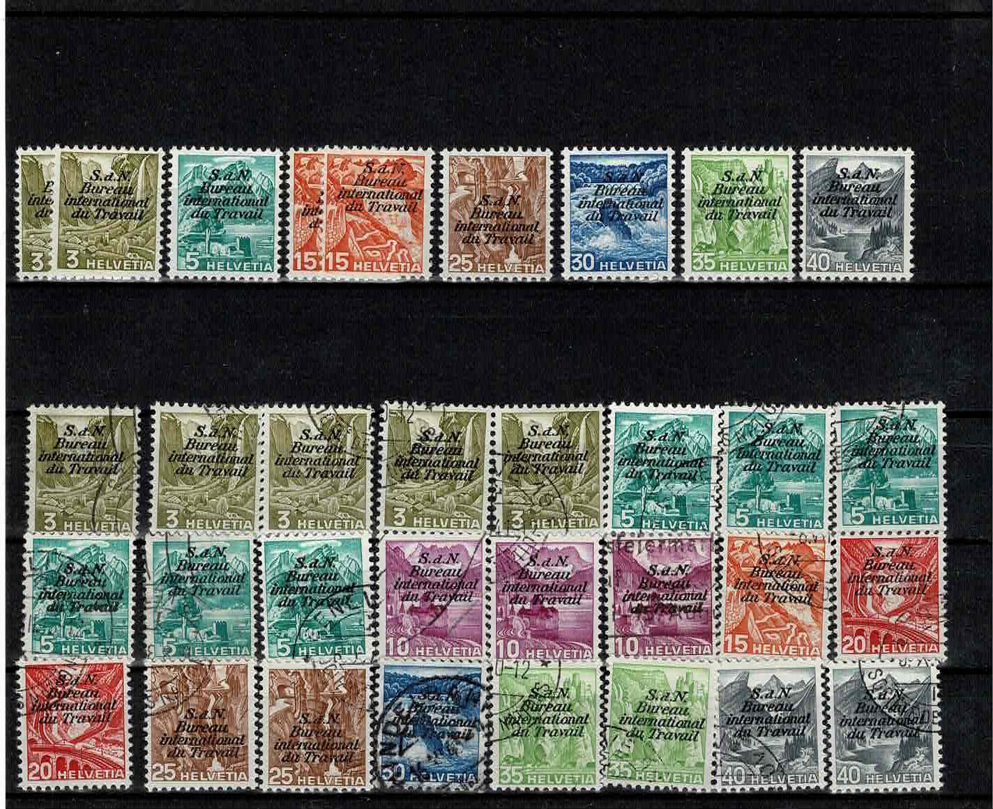 Tutti i francobolli: Genfer Ämter BIT Landschaftsbilder glatt/geriffelt Kat. 270 – Usato da Zürich venduto da Bierino 1