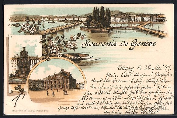 Cartes postales: Litho Genf, Brücken-Panorama vom Wasser – D'occasion à Berlin par bartko-reher