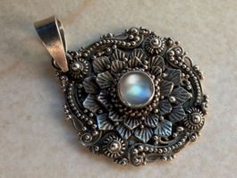 Schmuck Anhänger 925 Sterling Silber, Mondstein, filigran