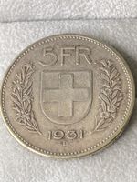 5 Franken 1931 B Münze Fünfliber guter Zustand