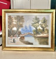 Charming Signed Vintage Landscape Painting with Gold Frame