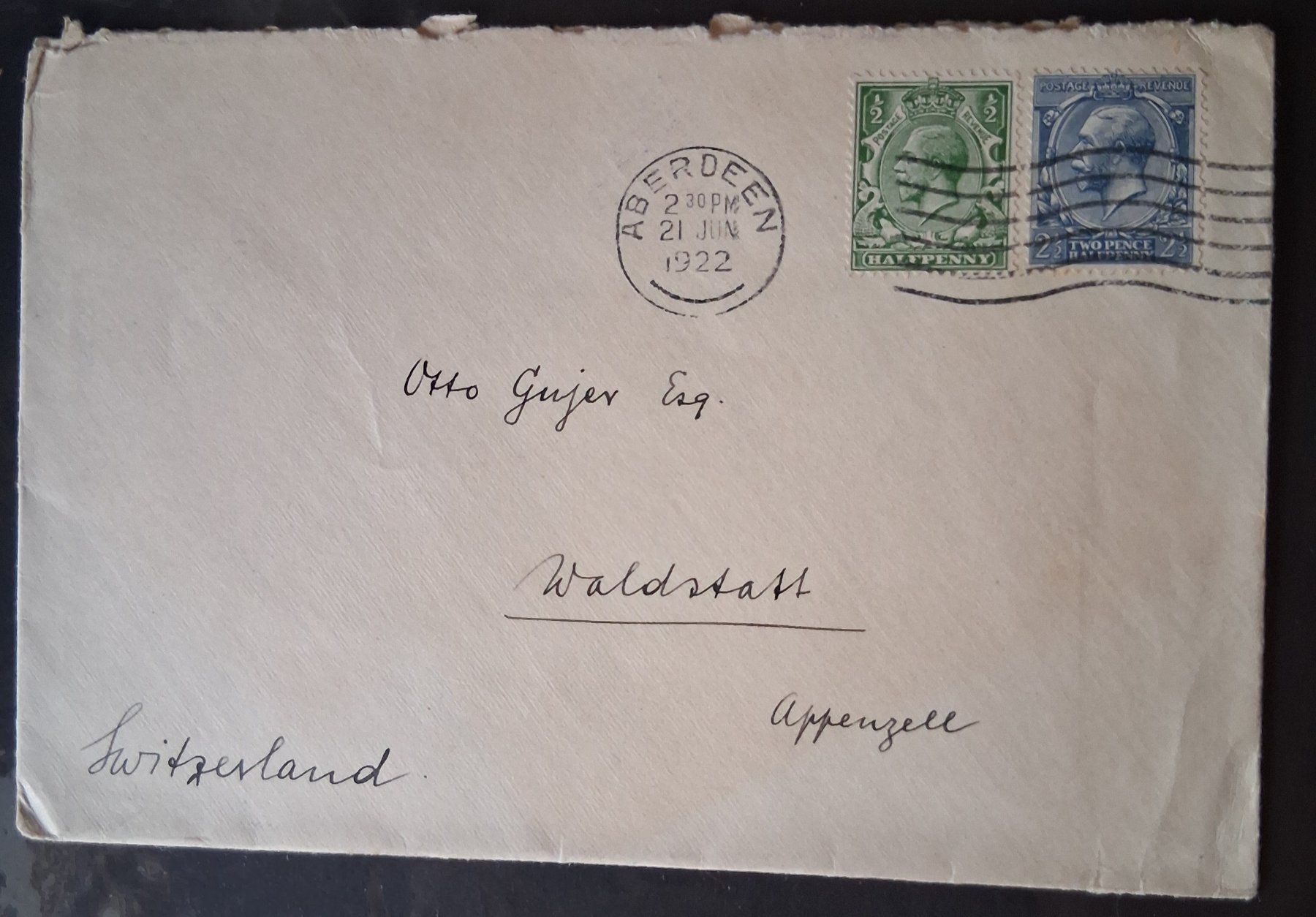 Tutti i francobolli: Briefumschlag Aberdeen-Waldstatt 1922 – Usato da Stalden (Sarnen) venduto da Salina_23