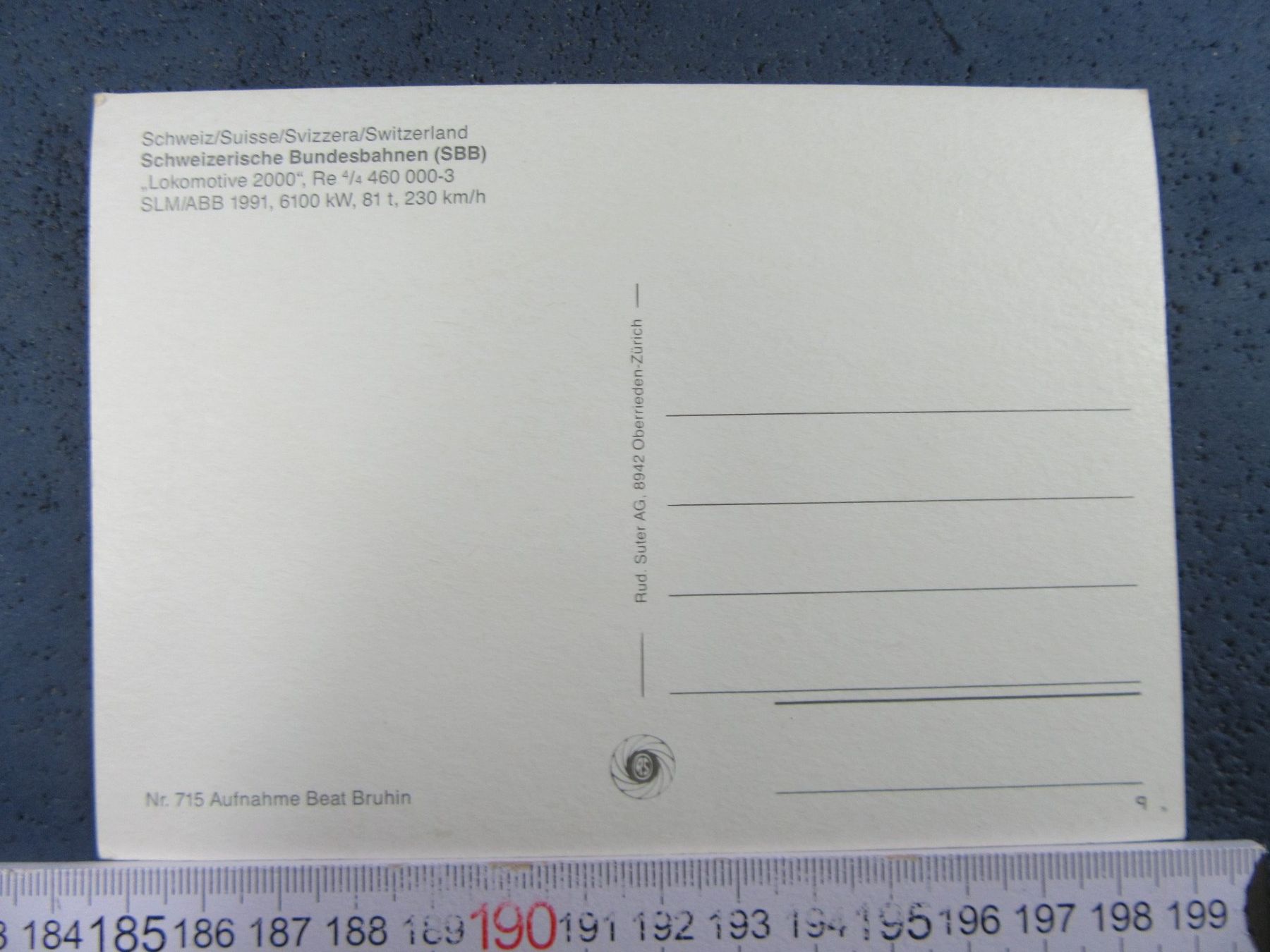 Cartoline postali: SBB E-LOK 2000 Re4/4 460 SLM/ABB 1991 AK – Usato da Ettingen venduto da Hausi4711 1