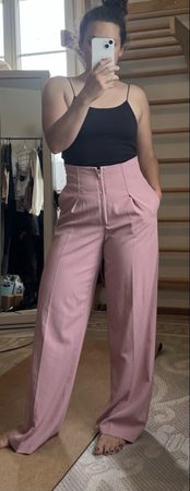 High Waist Stoffhose rosa XS elegant mit Reissverschluss