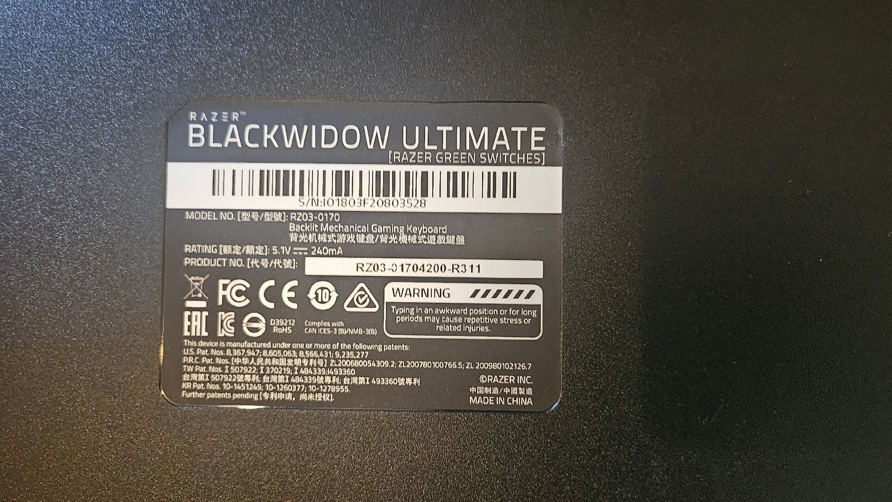 Razer Claviers: Gaming Testatur Razer "Blackwidow" – D'occasion à Bülach par enr_g5rx 1