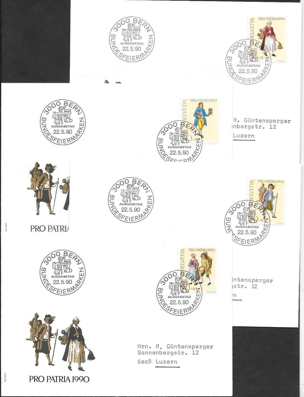 Alle Briefmarken: 4 FDC Pro Patria 1990 Serie Einzelmarken 22.5.1990 – Neu (gemäss Beschreibung) aus Olten von clotaldi