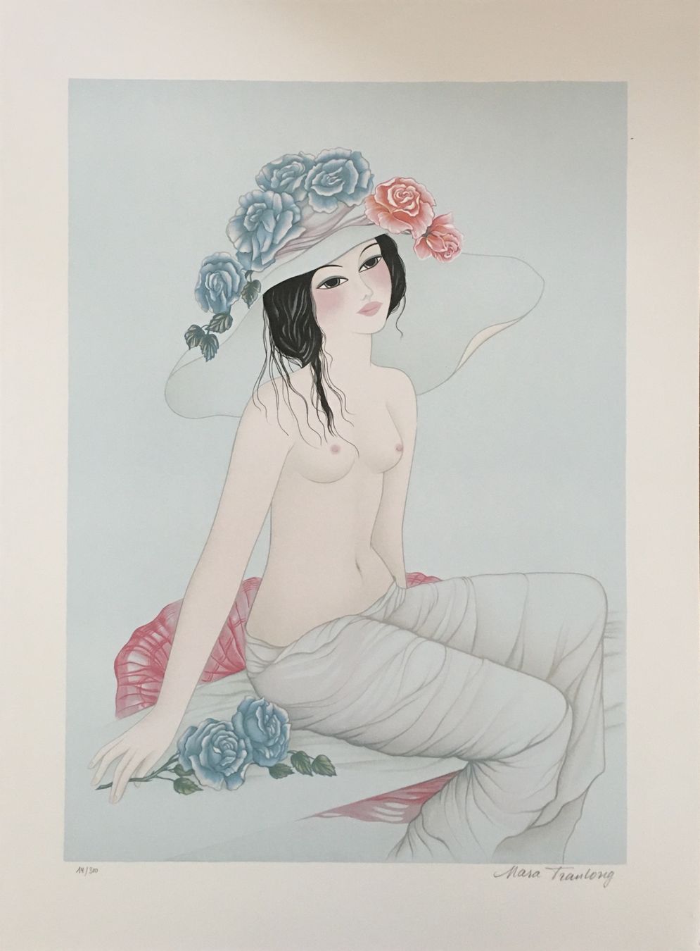 Grafica & Litografie: Mara Tran Long   "Nu Aux Roses Bleues"   Farblithographie – Usato da Nennigkofen venduto da waltraub 1