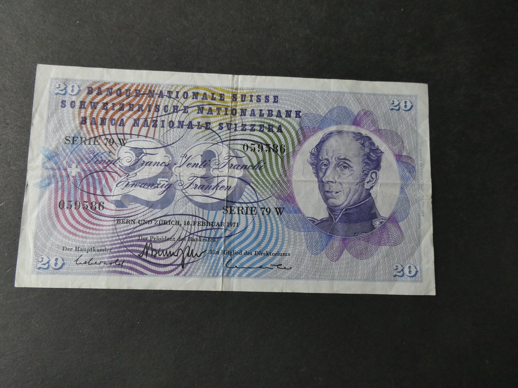 Banknoten: Schweiz 1971, 20 Franken – Gebraucht aus Hinterforst von Rohusri