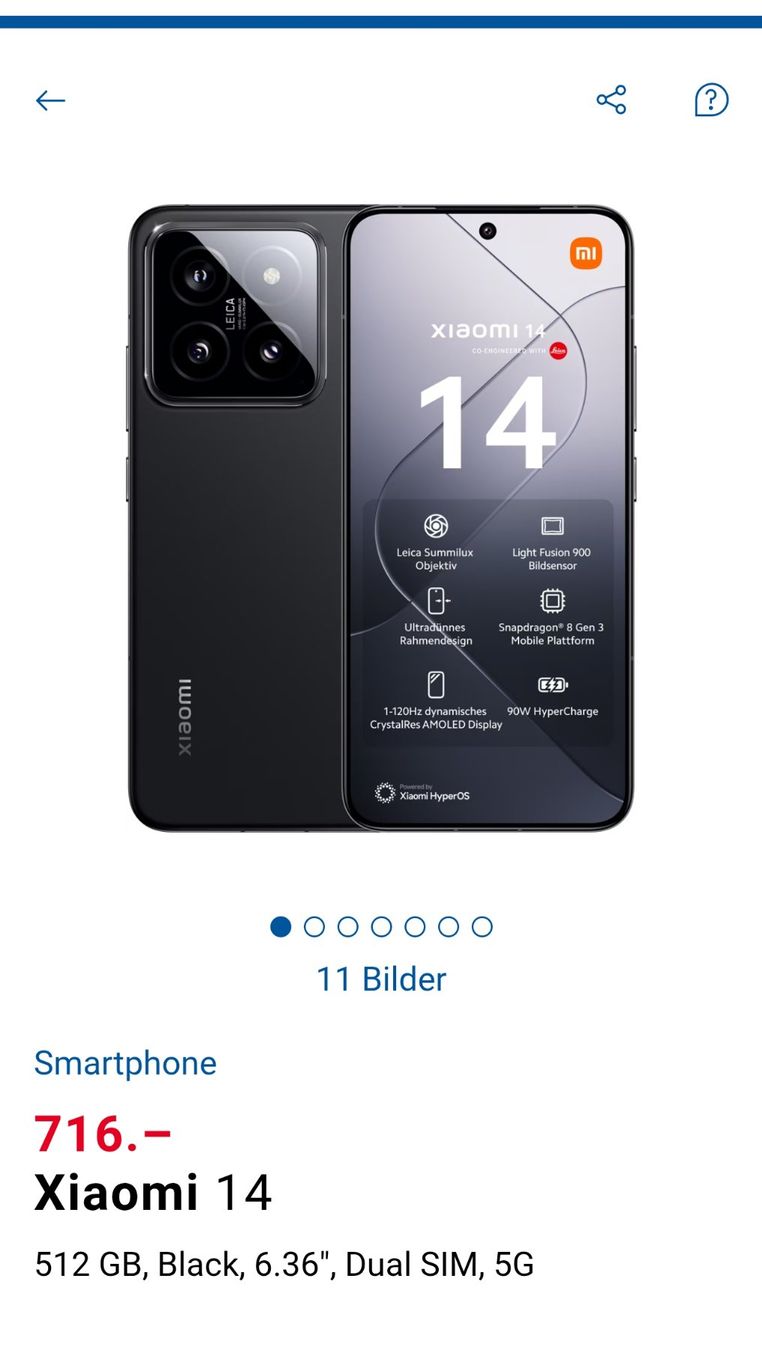 Xiaomi Telefoni cellulari / Smartphones: Xiaomi 14 / 512GB 5G Ab 170.Fr – Usato da Solothurn venduto da Electronic.3