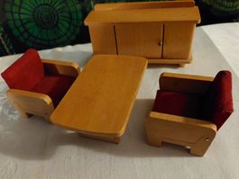 Puppenstube Esszimmer Set Holz Nostalgie Retro Vintage alt