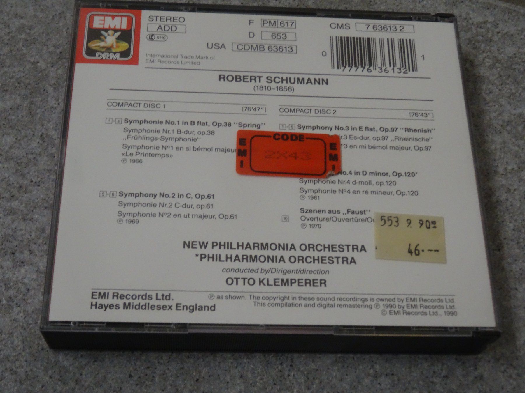 CD: Schumann - Symphonies Nos. 1-4 etc. - Klemperer CD – Usato da Olten venduto da Disc-Ausverkauf 1