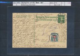 1912 Nachporto auf Postkarte, "Mett, Bern"