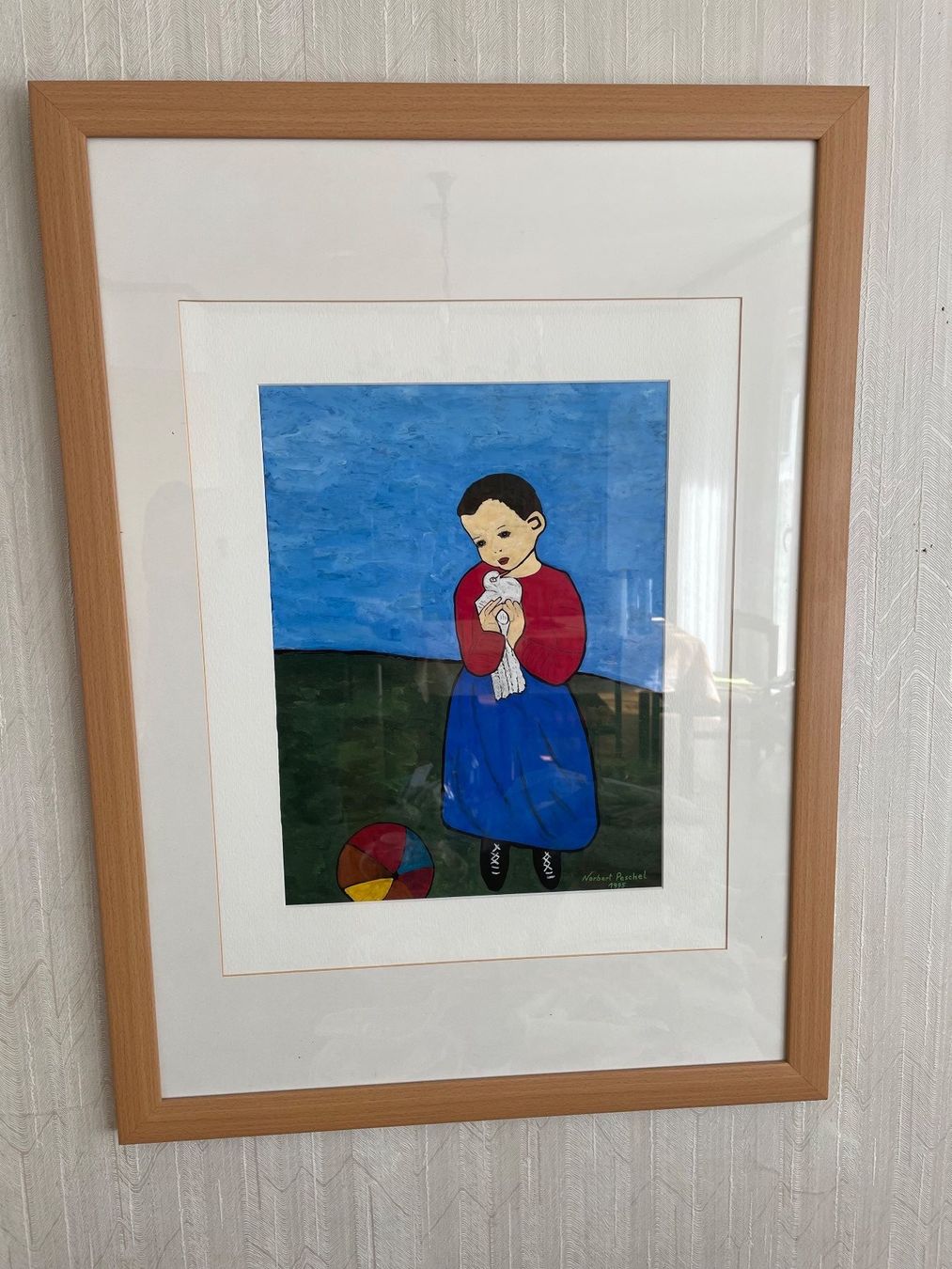 Dipinti: Mädchen mit Taube, Norbert Peschel, 29x39 cm – Usato da Romanshorn venduto da luxcollect