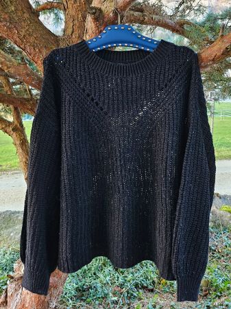 Pullover Strick schwarz/kurz/warm/weit,Laternenärmel,Gr. L