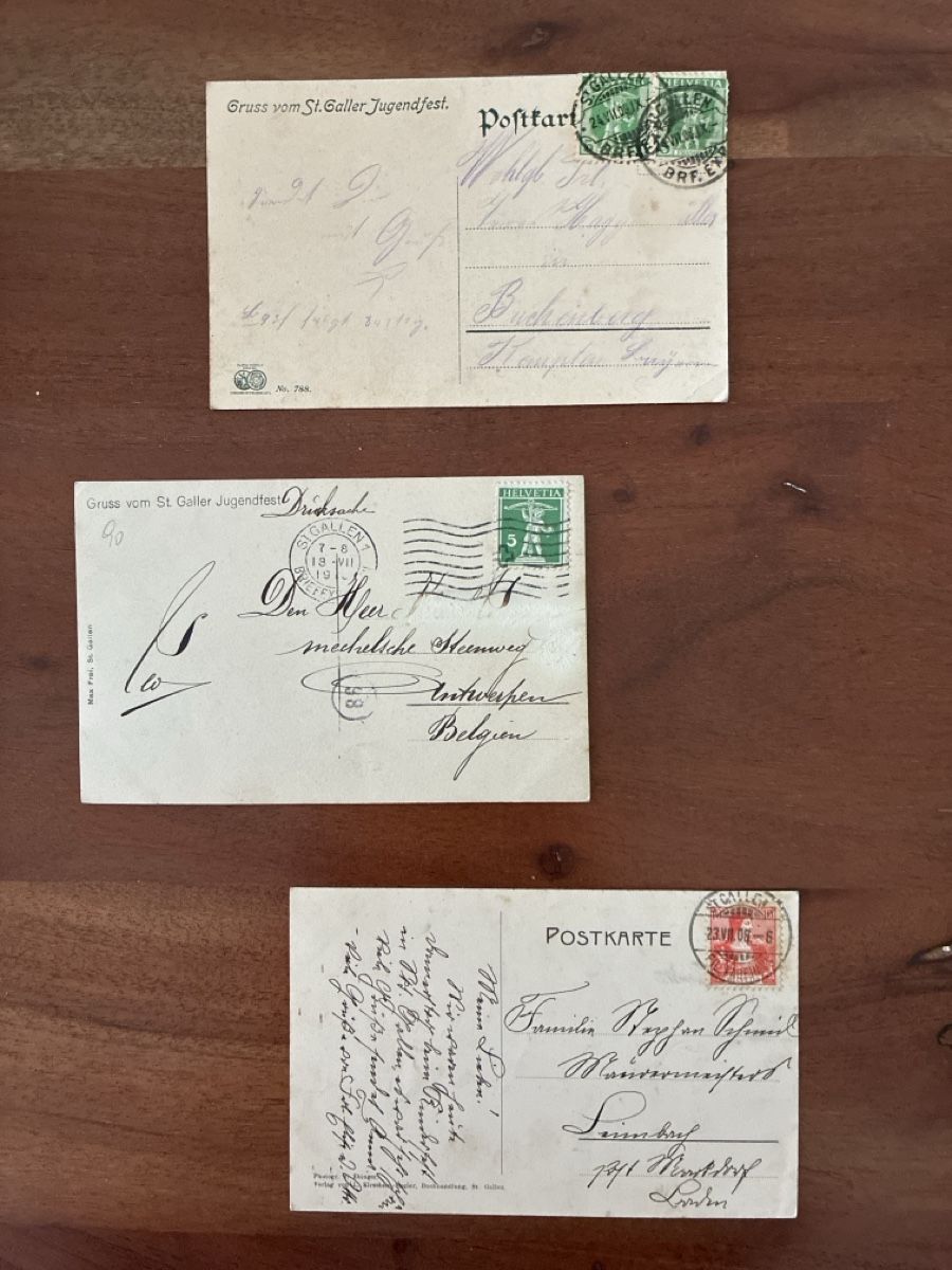 Cartoline postali: 3 Ansichtskarten Schweiz vom Jugendfest in St. Gallen – Usato da Oftringen venduto da Cla.vD.74 1