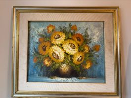 Orange Chrysanthemen Begeisterung, Glück   Oel Bild sig.