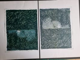 URS HANSELMANN 2 LITHOGRAPHIEN PENDANT SIGNIERT