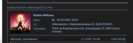 2 Tickets Stehplätze Robbie Williams zum Originalpreis