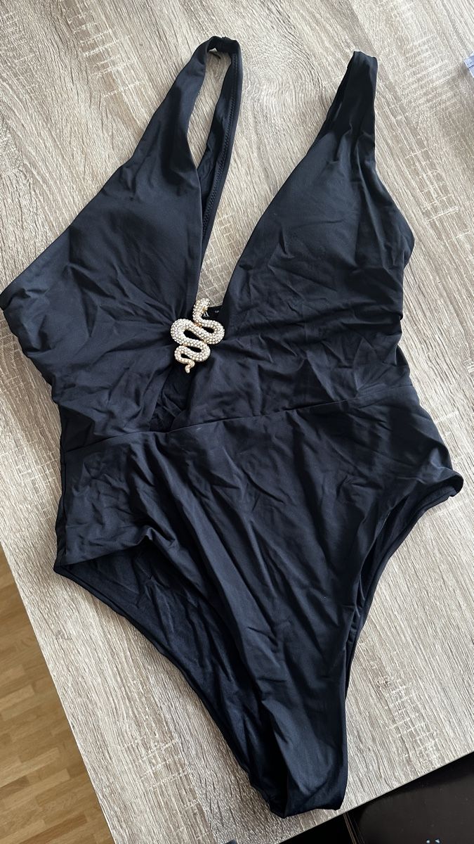 Zara Costumi da bagno & Bikini: Zara Schwarzer Badeanzug Gr. L mit Schlangen-Brosche Glitzer – Usato da Winterthur venduto da -BeHappy24-