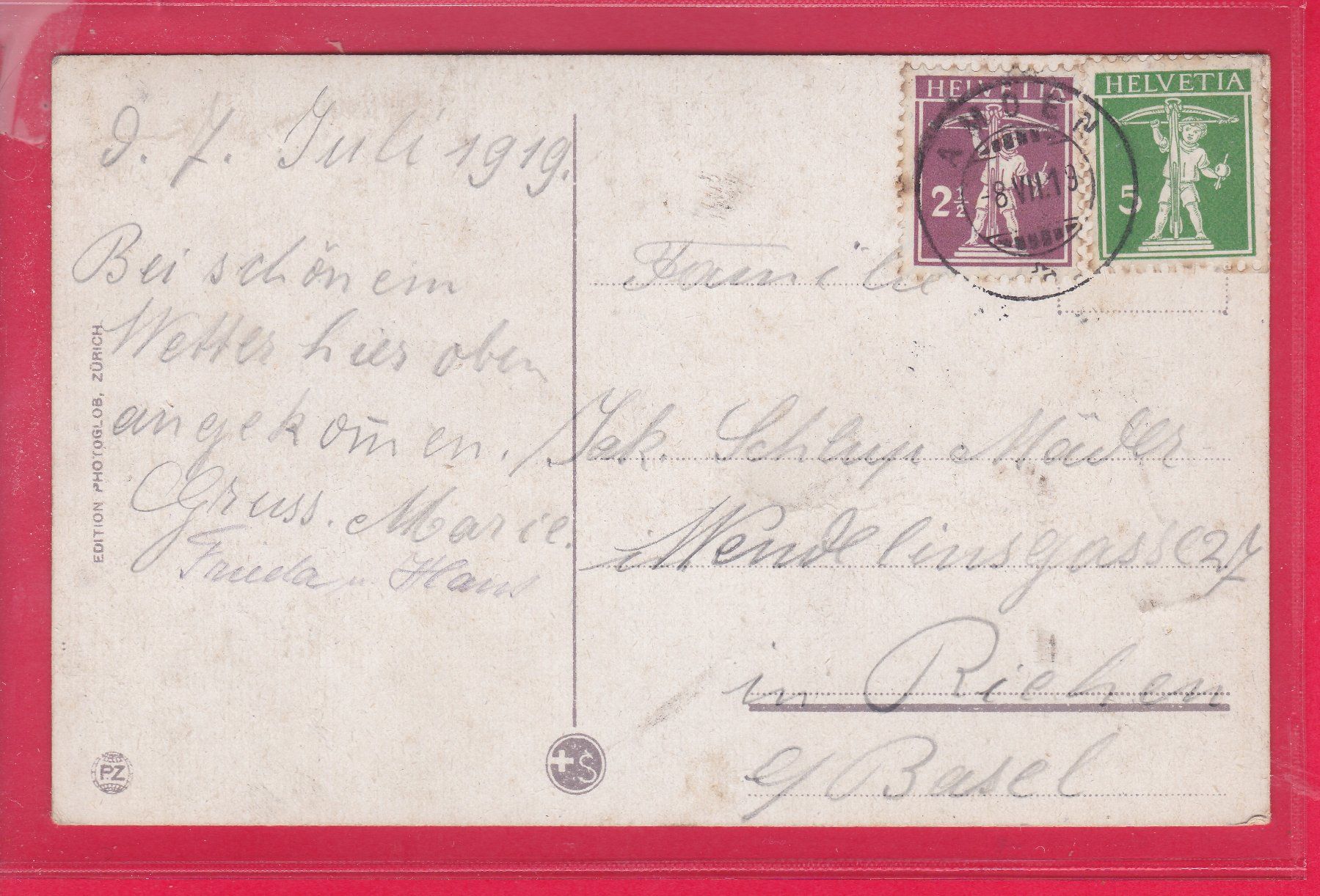 Cartoline postali: AMDEN, 8.7.1919 – Usato da Oberrieden venduto da Gebirgsstelze 1