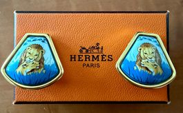 Hermès Paris Ohrclips Löwe, goldfarbig, Rarität!