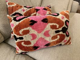 Pair of Canvello Pink Orange Handmade Silk Velvet Pillows