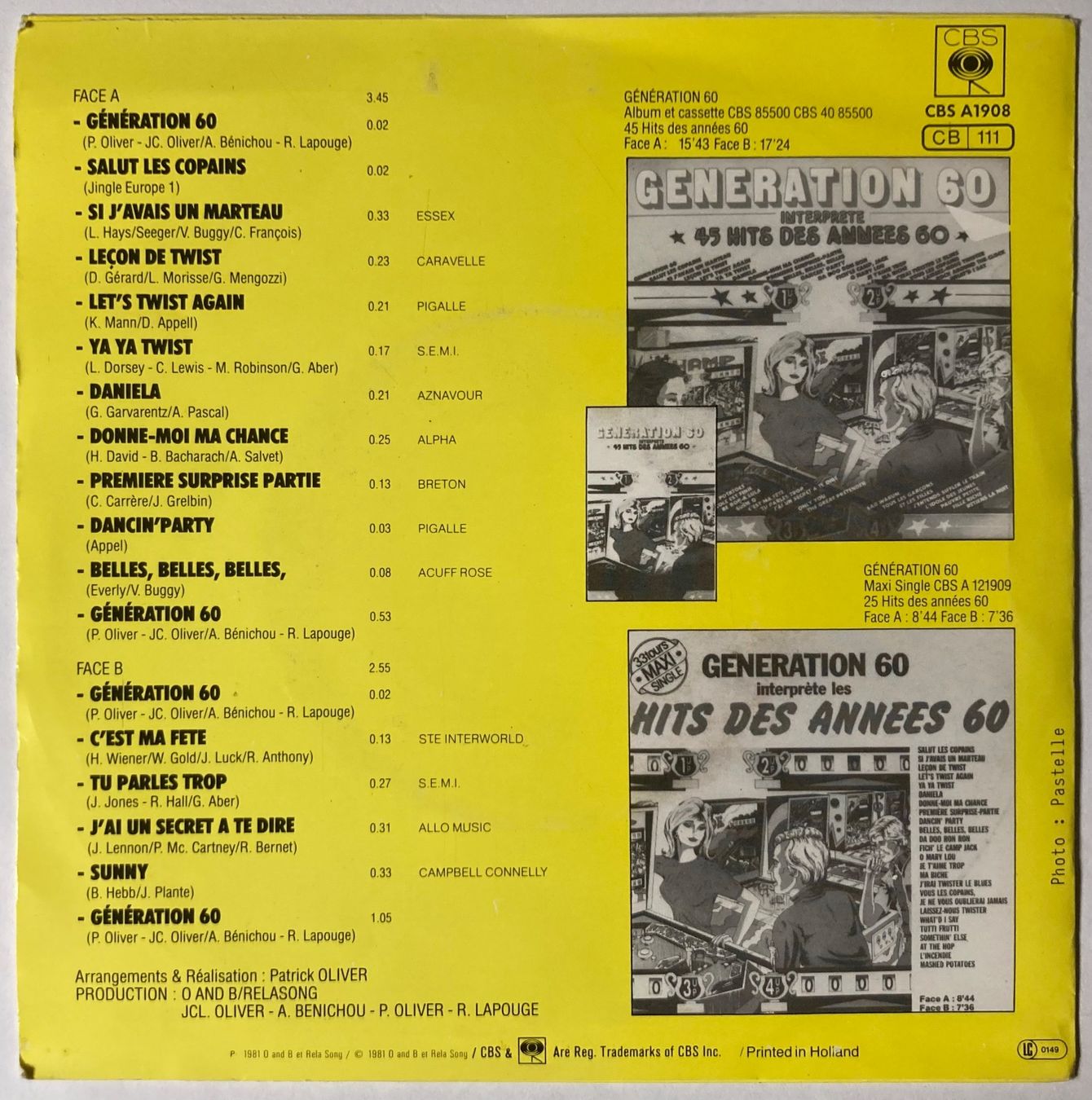 Dischi in vinile: GENERATION 60 - INTERPRETE LES HITS DES ANNEES 60 – Usato da Poliez-Pittet venduto da Newtown-Records 1