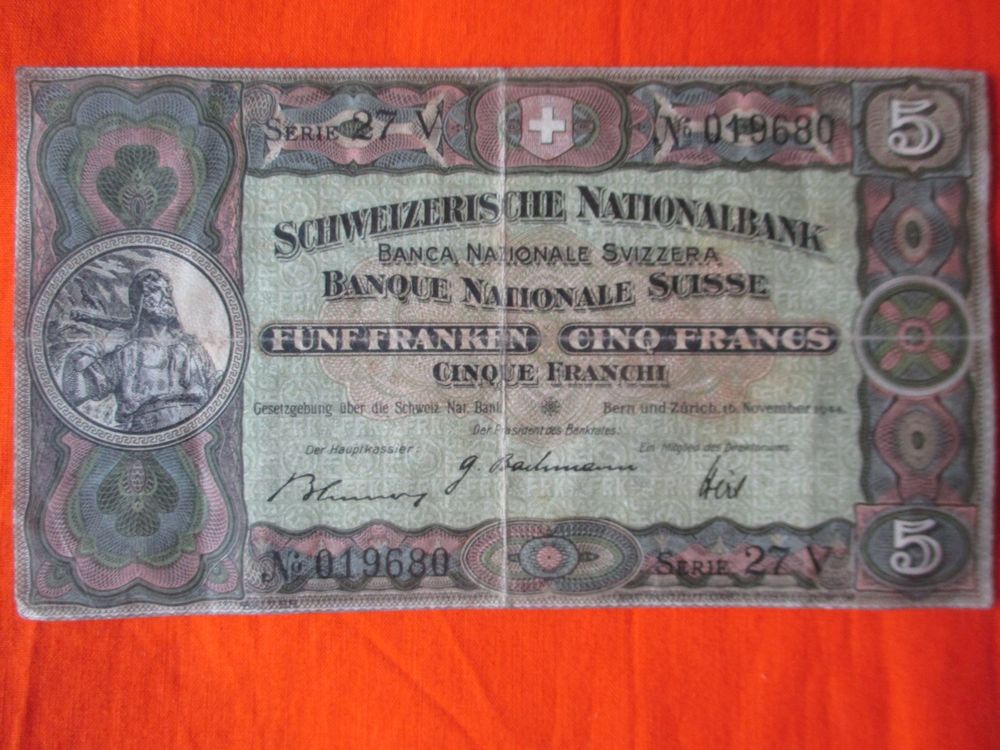 Banknote Schweiz 5.- 1944 | Kaufen auf Ricardo