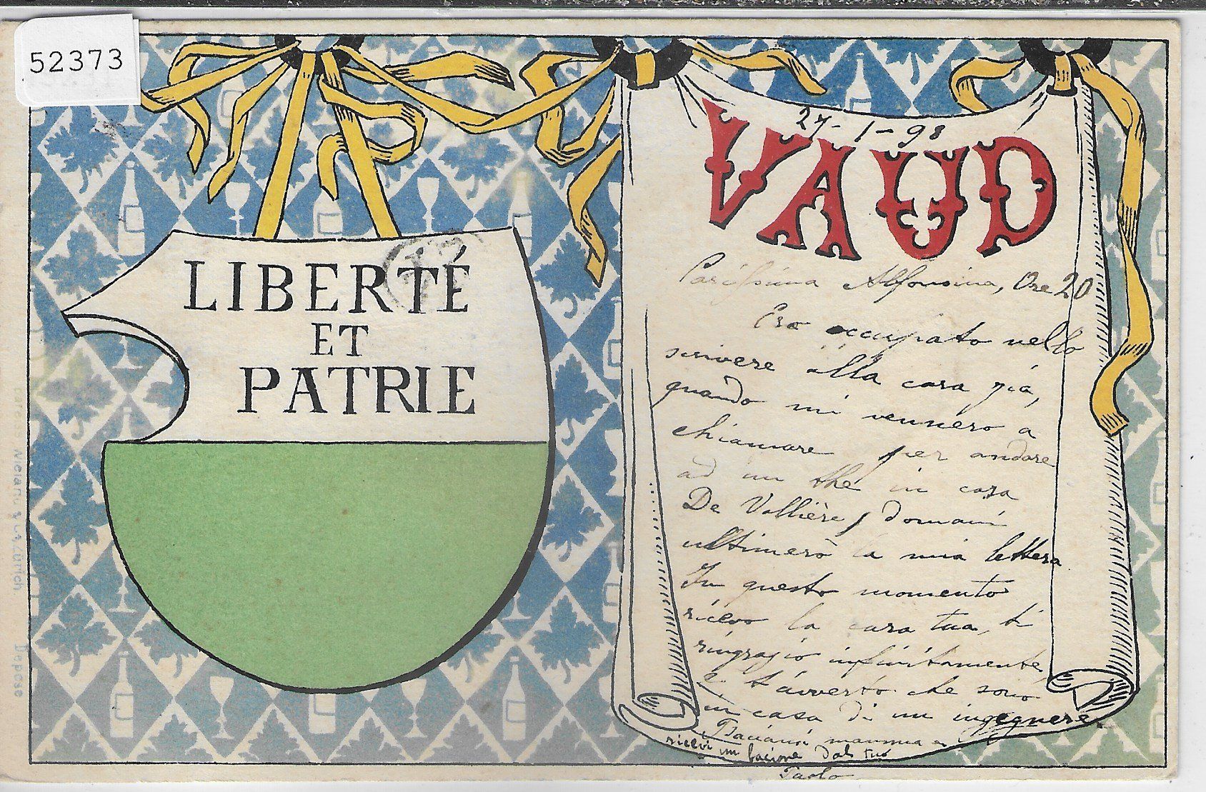 Cartoline postali: Vaud - Liverte et Partie - Wappen - Litho 1898 – Usato da Ettingen venduto da Kartenplanet