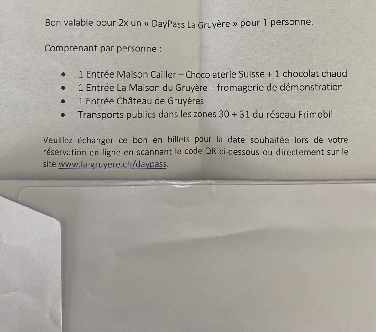 Buoni: 2x "DayPass La Gruyère" – Nuovo e nell'imballaggio originale da Chamoson venduto da Pince26