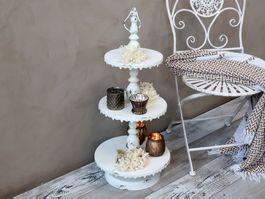 Chic Antique Etagere mit 3 Tabletts und Spitzenkante