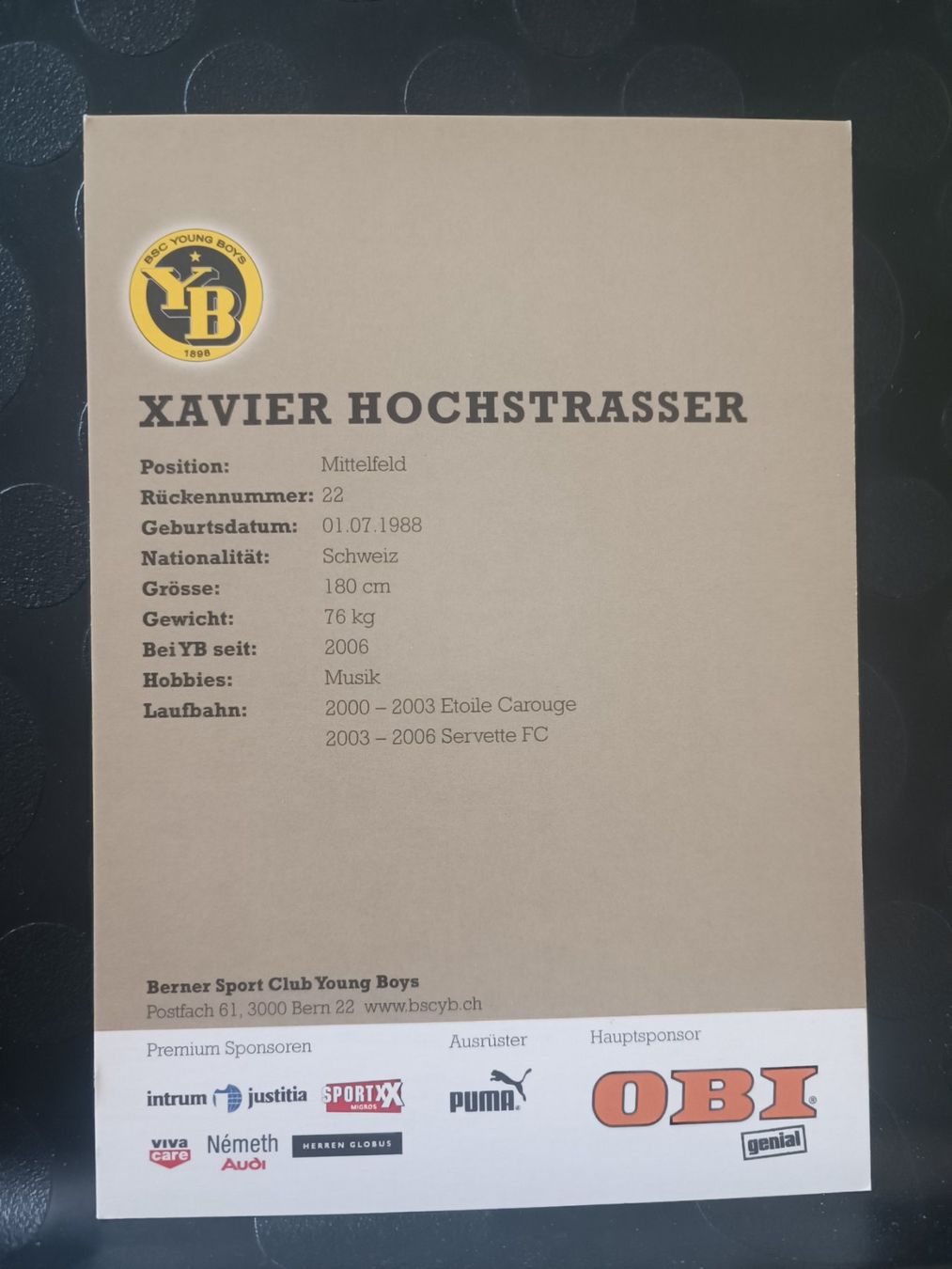 Autografi: Xavier Hochstrasser - YB Bern - handsignierte Karte – Usato da Menziken venduto da Artographs 1