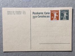 Postkarte: Tellknabe 7 1/2 Rp mit 3 Rp ergänzt, ungebraucht