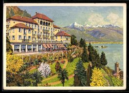 Künstler-AK Brissago, Hotel mit Terrasse und Park am See, Bl