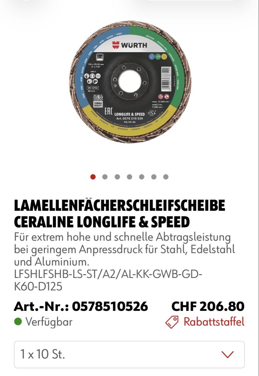 Würth Tutti gli attrezzi: Würth Lamellenfächerschleifscheiben ab 1.- – Nuovo (secondo la descrizione) da Wabern venduto da HK-Design 3