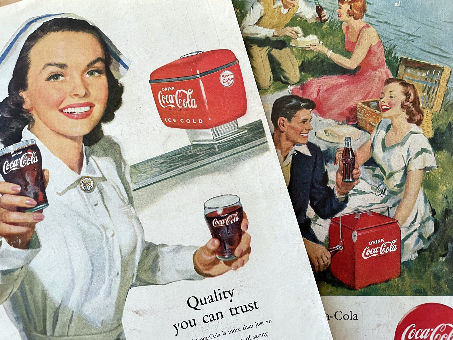 Foto & Immagini: Coca Cola - 2 alte Werbungen / Publicités 1949/51 – Usato da Savagnier venduto da Ne2065