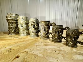 Collection de 6 chopes en métal, têtes sculptées !