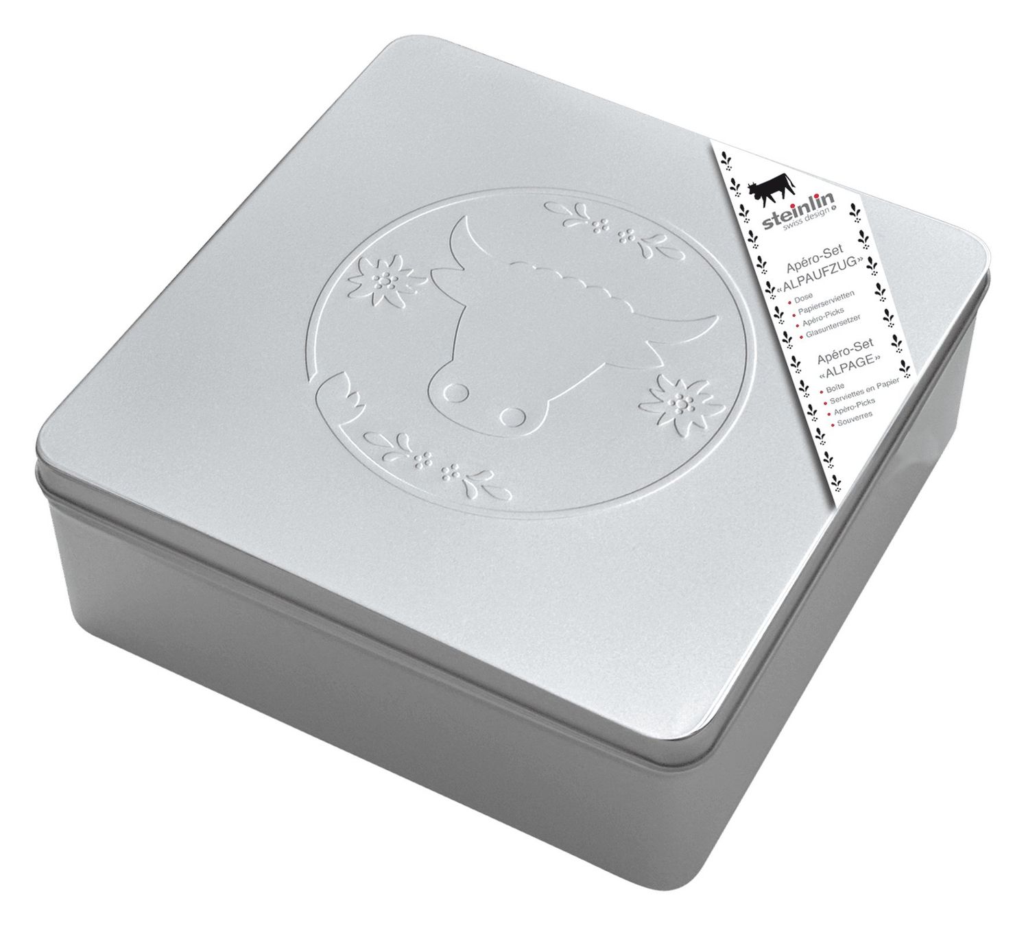 Sonstige Dekorationen & Accessoires: STEINLIN Weissblechdose Apèro-Box "Kuh" gefüllt – Neu und originalverpackt aus Kägiswil von pebart 2