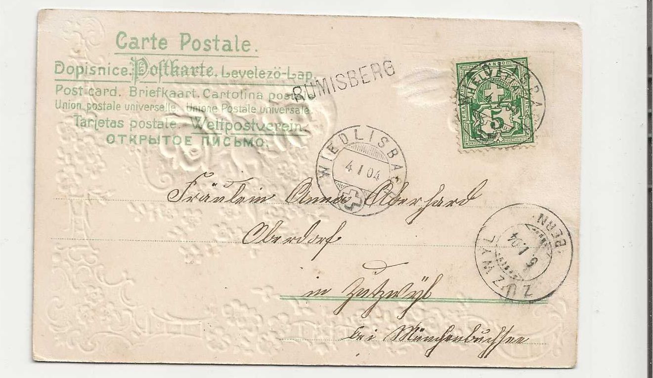 Cartoline postali: Rumisberg,  Prägekarte, 1904 – Usato da Spiez venduto da Niesen20 1