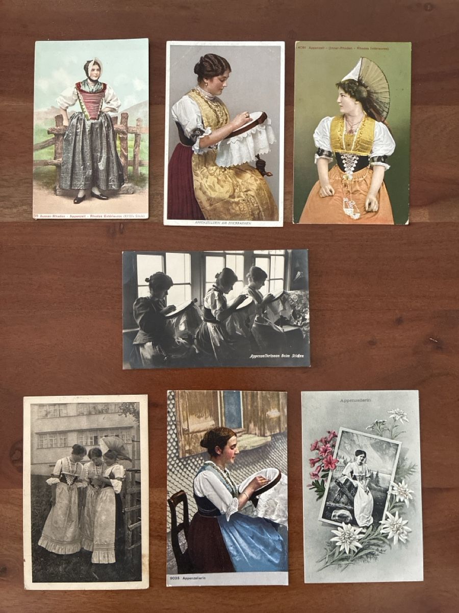 Ansichtskarten: 7 Ansichtskarten Schweiz von Appenzeller Frauen – Gebraucht aus Oftringen von Cla.vD.74