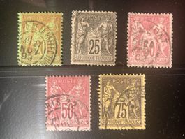 Frankreich 1884 Lot Allegorien gefärbtes Papier gestempelt