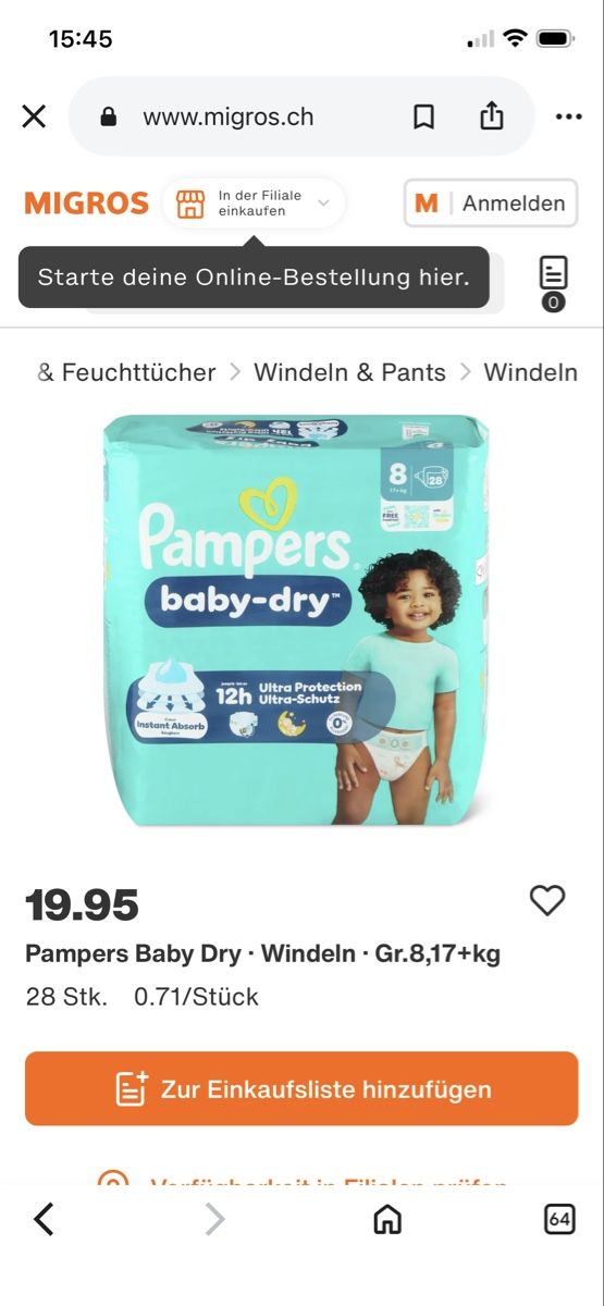 Pampers Secchi per pannolini & Pannolini: Pampers 8 – Nuovo (secondo la descrizione) da Rüti ZH venduto da Tal_ga6N 6