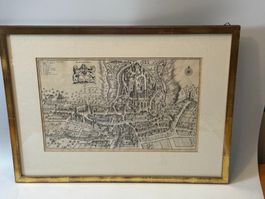 Merian Kupferstich Lausanne gerahmt, 35x47cm