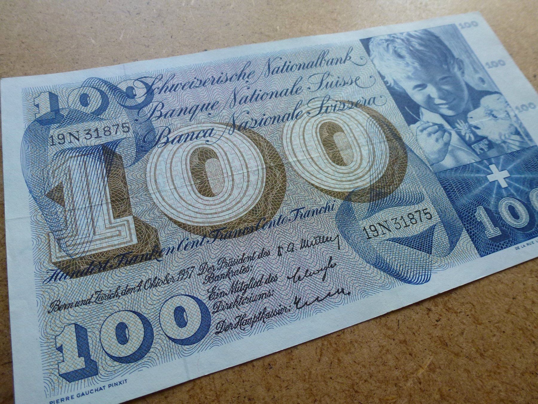 Banconote: ++ 100.- Franken 04. Oktober 1957 – Usato da Walkringen venduto da Casablanca777 1