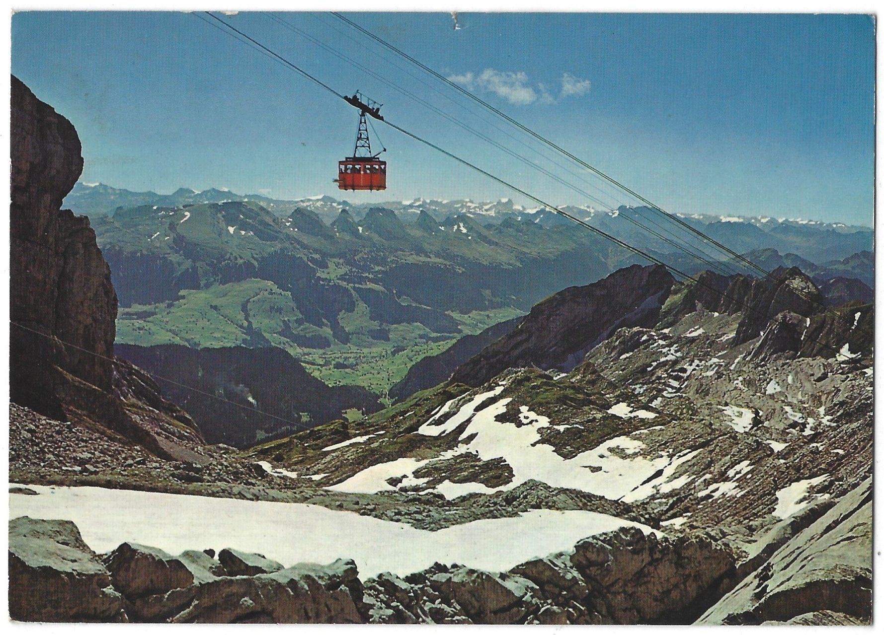 Cartoline postali: Säntis-Schwebebahn mit Churfirsten und Glarner-Alpen – Usato da Bütschwil venduto da Jackson1A