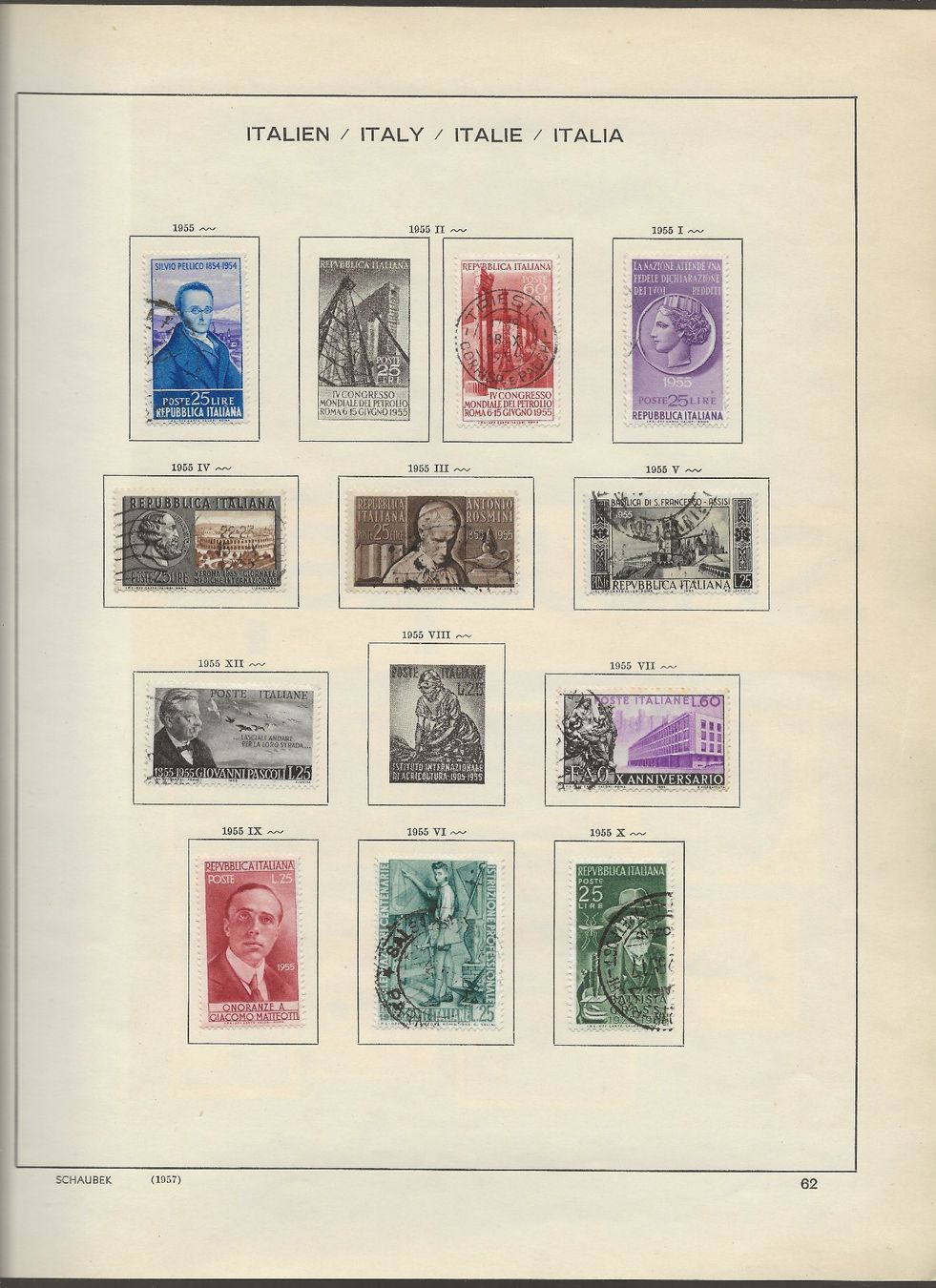 Alle Briefmarken: Marken Italien 1951 bis 1956 – Gebraucht aus Au ZH von xelagreb01 6