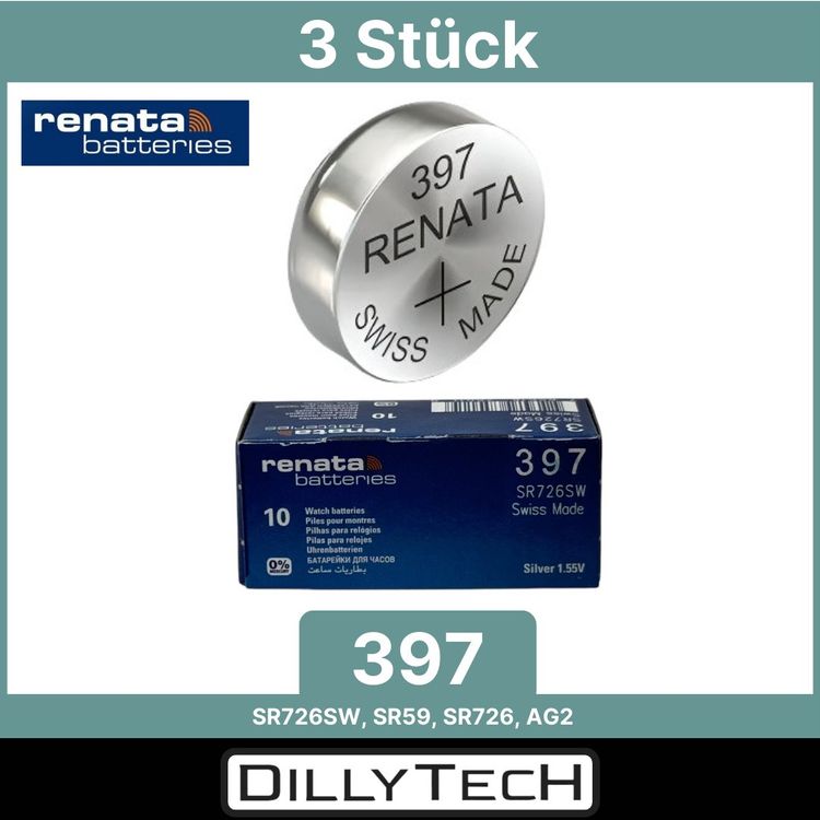 Caricatori & Batterie: Renata 397 Box, SR726SW Knopfzellenbatterie - 3 Stk. – Nuovo e nell'imballaggio originale da Erlenbach ZH venduto da dillytech.ch